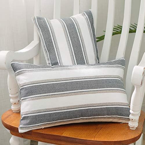 2 Pc Black Multi Color Stripe Pillow Cases Soft Faux Linen Lumbar Decorative Throw Cushion Cover with Hidden Zipper for Bed Sofa Car 12" x 18" by NATUS+WEAVER