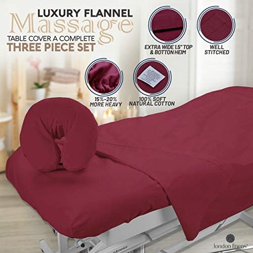 London Linens Extra Thick 3 Piece Set Massage Table Sheets Set - 100% Natural Cotton Flannel - Includes Massage Table Cover, Massage Fitted Sheet, and Massage Face Rest Cover (Burgundy) - Image 4