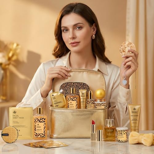 25 Pcs Mother's Day Gift, Honey & Almond Bath & Body Gift Set for Women, Hydrating Skin Care Kit, Spa Gift, Cosmetic Bag, Necklace, Anniversary, Christmas, Birthday, Valentines, Wife - Image 3