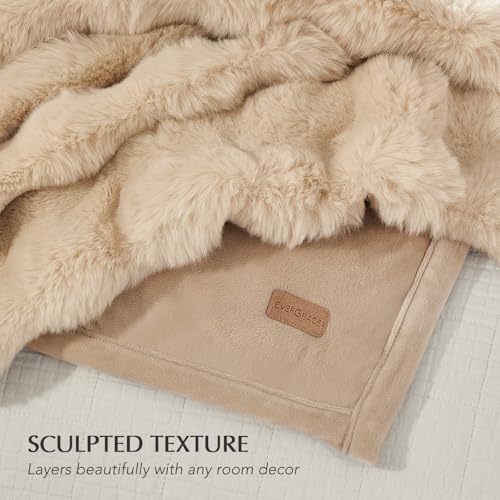 EverGrace Faux Rabbit Fur Bubble Throw Blanket, 90"x90", Cream - Image 5