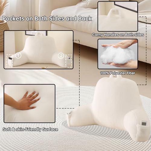 Large Plush Backrest Pillow for Sitting in Bed,Faux Fur,White - Image 5