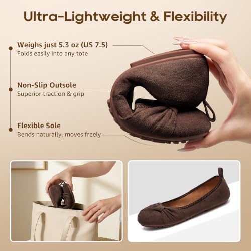 Ecetana Comfortable Ballet Flats for Women: Lightweight Cushioned Foldable Slip-On Work Shoes with Memory Foam - All Day Walking Comfort - Dressy Flats for Office Business - Image 5