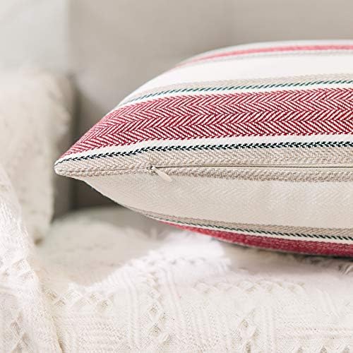 2 Piece Stripe Pillow Case Soft Linen Square Decorative Throw Cushion Cover Pillowcase with Hidden Zipper for Sofa 20" x 20 " - Image 3