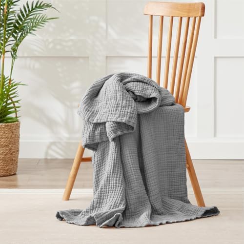100% Cotton Muslin Blanket 40" x 40", Breathable and Lightweight Cotton Throw Blankets, Soft Cooling Summer Gauze Blanket for All Season, Grey - Image 5