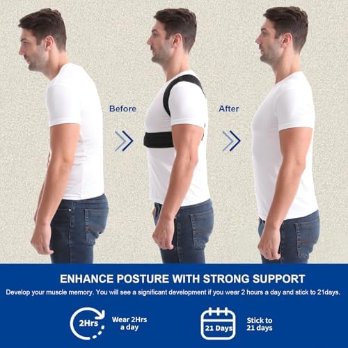 Paskyee Posture Corrector for Women and Men, Adjustable Back Brace for Neck, Shoulder, and Upper Back Pain Relief, Back Straightener for Clavicle Support Black S/M - Image 3