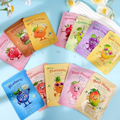KONEUK 24 Pack Fruit Kids Face Mask, Collagen Hydrating Face Masks Skincare - Image 7