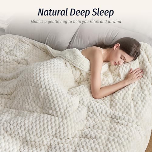 Fleece Weighted Blanket for Adults 60" x 80" 20lbs Fuzzy Blankets, White - Image 3