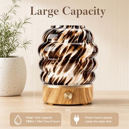 Glass Essential Oil Diffuser for Home - 180ml Ultrasonic Cool Mist Aromatherapy Diffuser for Essential Oils with 7 Led Night Light & Auto Shut-Off Protection for Home Office Bedroom Gifts for Women - Image 3