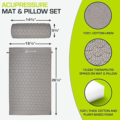 ProsourceFit Acupressure Mat and Pillow Set for Back/Neck Pain Relief and Muscle Relaxation, Large - Gray/Gray - Image 2