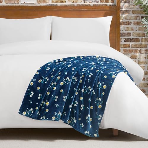 Lucky Brand Daisy Navy Blue Floral 50"X70" Cozy Plush Blanket - Premium Microfiber Throw for Luxurious Comfort and Style by LuckyBrand