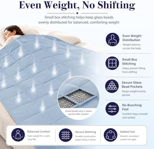 L'AGRATY Weighted Blanket for Adults 20lbs, 48"x72" Twin Full Size Cooling Heavy Blanket Breathable Microfiber Big Throw Blanket for Summer Fall Winter, Light Blue - Image 5