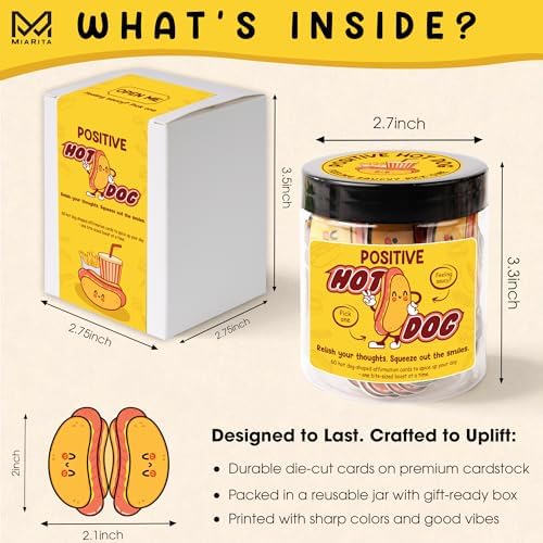 Miarita Positive Hot Dog Jar, Emotional Supports Jar, 60 Affirmation Cards Cheer Up Funny Gag Gifts for Best Friend Birthday Women Teacher, Feel Better Gifts for Women - Image 2