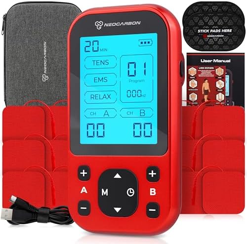 NEOCARBON TENS Unit Muscle Stimulator Pro for Back Pain Relief, Red by Neocarbon