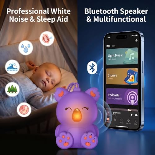 White Noise Machine with Bluetooth Speaker | Portable Baby Sound Machine Non-Looping Music Aid with Timer for Sleep, Nursery, Travel, Home & Car - Image 4