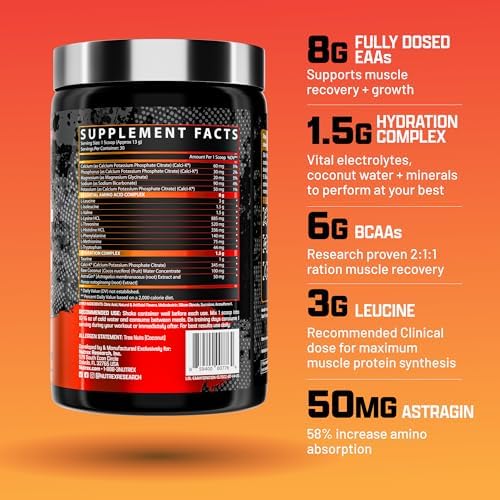 Nutrex Research EAA Hydration | EAAs + BCAAs Powder | Muscle Recovery, Strength, Muscle Building, Endurance | 8G Essential Amino Acids + Electrolytes | Blood Orange Flavor 30 Serving - Image 2