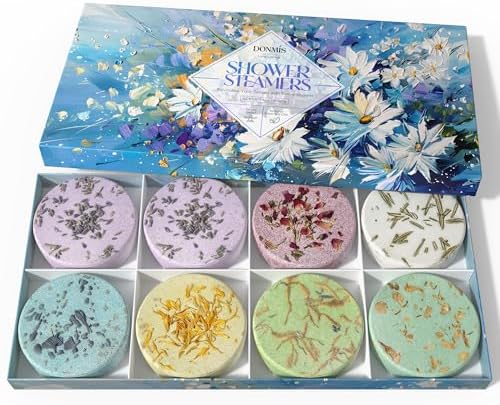 Shower Steamers Aromatherapy 8 Pack –Gifts for Women, Shower Bombs with Essential Oils, Self Care and Stress Relief Stocking Stuffers, Relaxation Birthday Gifts for Women and Men .Blue Garden Style by DONMIS