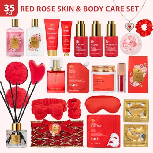 35 Pcs Gift for Women, Red Rose Bath & Body Basket Gift, Spa Gift Basket - Image 2