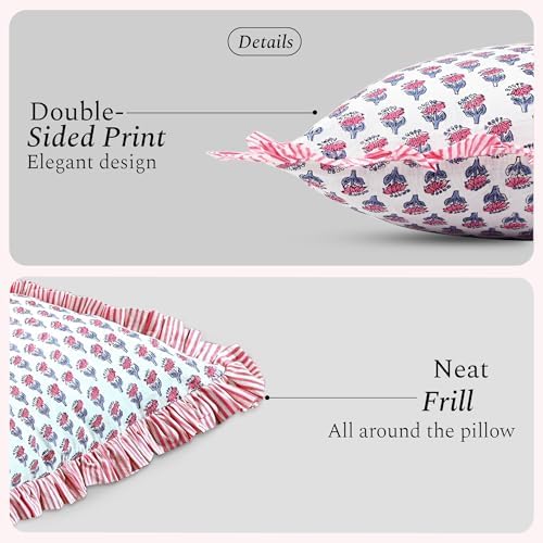 CPC Pink Sapphire Ruffle Throw Pillow Covers for Couch, 18x18 Inch Cotton Stripe Ruffle Couch Pillows for Living Room, Hidden 14 Inch Zipper Boho Pillow Case or Cute Outdoor Pillows - Image 2