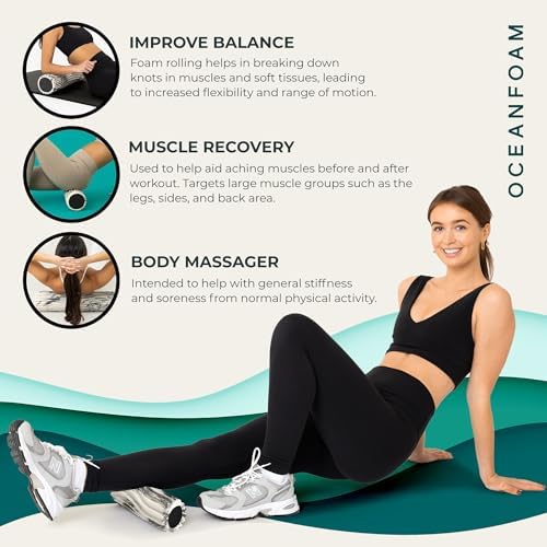 Oceanfoam Ripple Travel Foam Roller (11" x 3.35") Firm Mini Foam Roller for Physical Therapy, Deep Tissue Massage, Back Pain - High Density, Ergonomic Wave Textured - Yoga, Exercise (Black Marbled) - Image 6
