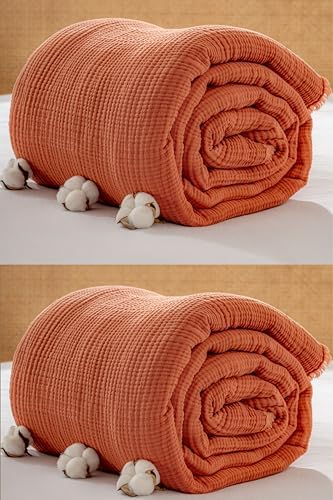 Muslin Blanket - Pure 100% Turkish Cotton Airy Soft Light Versatile Gauze Throw Blanket for Bed, Couch, Sofa (Brick, Twin XL Size (71" x 95" inch)) - Image 4