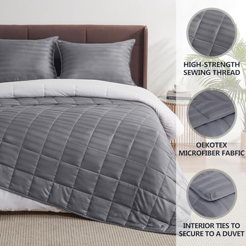 Weighted Blanket Twin Size (48"x72" 20lbs),Ultra Soft and Cozy Cooling Weighted Blanket Twin Size for Adult,Heavy Blanket with Machine Washable Soft Blanket, Stripe Grey - Image 3