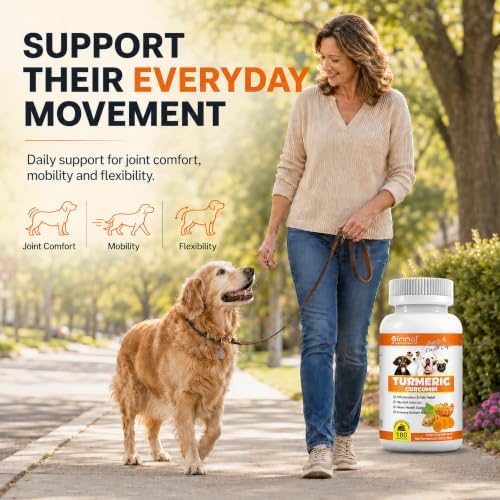 Turmeric for Dogs – 180 Count Tablet Treats with Curcumin & Piperine – Joint Health, Mobility, Allergy & Itch Relief, Skin & Coat, Hot Spots – Arthritis & Hip Joint Support with Salmon Oil - Image 3