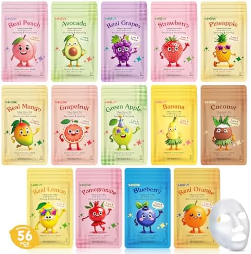 KONEUK 56 Pack Fruit Collagen Face Masks Skincare for Teens Girls by KONEUK