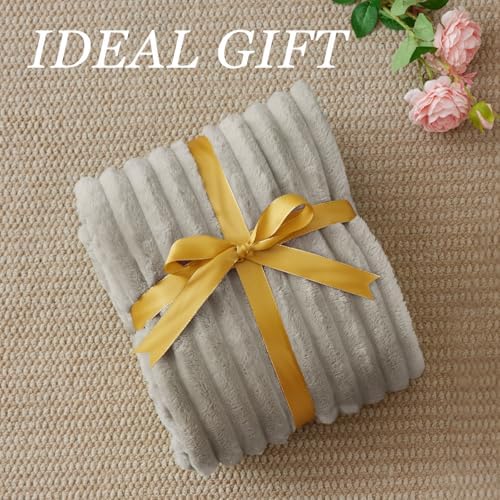BEDELITE Ribbed Fleece Throw Blanket for Couch, Light Grey, 50"x60" - Image 6