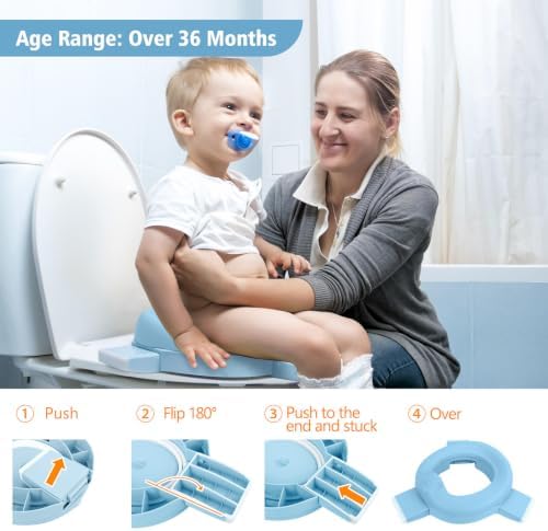 MCGMITT Potty Training Toilet Seat for Toddlers Boys Girls, Portable Baby Toilet Soft EVA Folding Kids Potty Chair Cover with Splash Guard for Travel, Including 3 Non-Slip Feet and Storage Bag (Blue) - Image 4