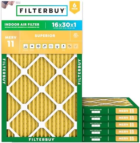 Filterbuy 16x30x1 Air Filter MERV 11 Pet & Allergy Defense (6-Pack) by Filterbuy