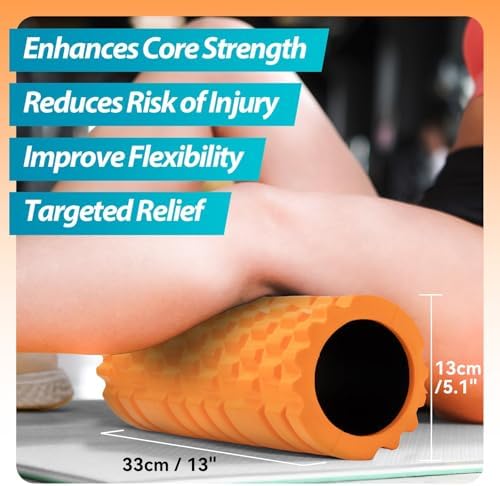 Krightlink Foam Roller High Density 13" Patented Exercise Roller for Deep Tissue Muscle Massage, Muscle Massage and Myofascial Trigger Point Release, Relieves Muscle Pain, Improves Mobility (Orange) - Image 3