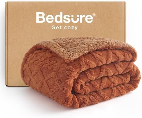 Bedsure Gentlesoft Sherpa Fleece Blanket Twin Size for Bed - Fluffy & Cozy Cable Jacquard Tufted for Women Gift, Thick and Warm Christmas Blanket for Winter, Orange, 60x80 Inches by Unknown