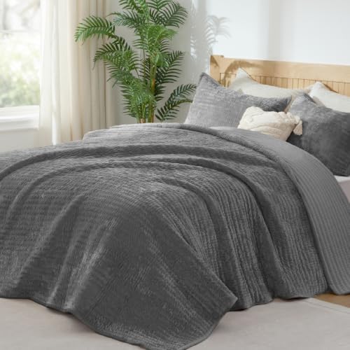 BEDELITE Velvet Quilt Set King Size, Luxury Velvet Comforter Bedding by BEDELITE