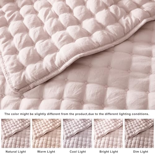 WDCOZY Pink Twin Size Quilt Bedding Sets with Pillow Sham, Lightweight Soft Bedspread Coverlet, Quilted Blanket Thin Comforter Bed Cover, All Season Summer Spring, 2 Pieces, 68x90 inches - Image 2