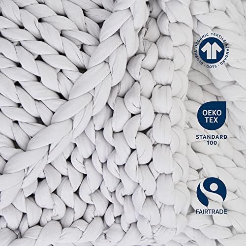 Bearaby Cotton Hand-Knit Weighted Blankets for Adults - Chunky Knit Blanket - Sustainable, Breathable, Organic, Cooling Weighted Blanket - Machine Washable (Moonstone Grey, 15 lbs, 40"x72") - Image 4