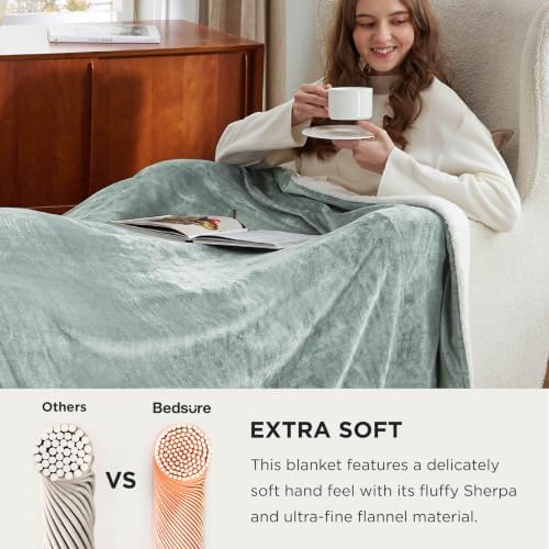 Bedsure GentleSoft Sherpa Fleece Cal King Blankets for Bed, Non-Heated, Thick and Warm Oversized Throw for Women and Men, Soft Fuzzy Plush Large Blanket for Winter, Sage Green, 112x98 Inches - Image 4