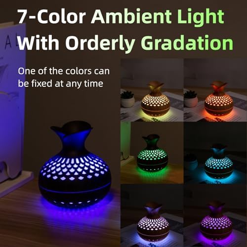 Colorful Cool Mini Humidifier, Flower Shape USB Personal Desktop Humidifier for Car, Office Room, Bedroom,etc. 2 Mist Modes, 7 colors,Super Quiet (Lightwood) - Image 5