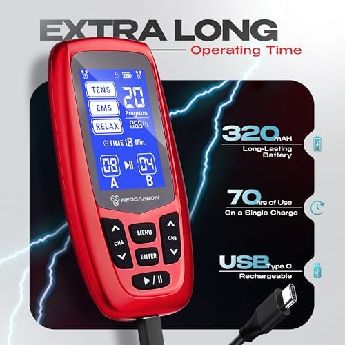 NEOCARBON TENS Unit Muscle Stimulator Ergo Machine for Pain Relief, Red - Image 5