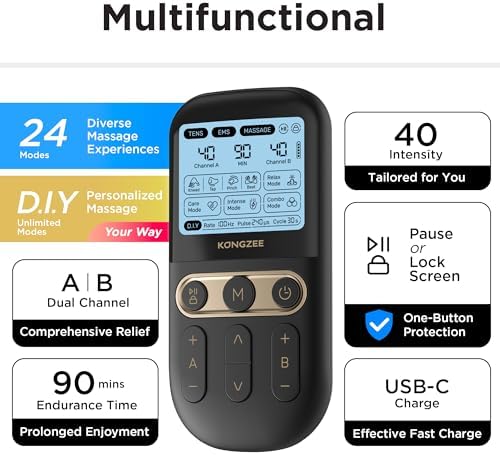 4 in 1 - D.I.Y & Tens Unit & EMS & Massage Muscle Stimulator, Dual Channel TENS Units Therapy Machine for Pain Relief, FDA Cleared Rechargeable Electronic Pulse Massager,with 12pcs Electrode Pads - Image 4