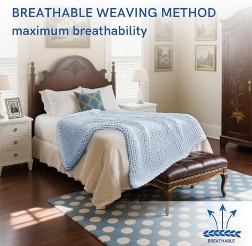 YnM Cooling Chunky Throw Blanket, Medium-Weight, Hand Knitted, Skin Friendly, Ventilated and Breathable, Machine Washable, Home Décor Piece for Couch, Sofa and Bed (Azure Blue, 60x80 Inch) - Image 6