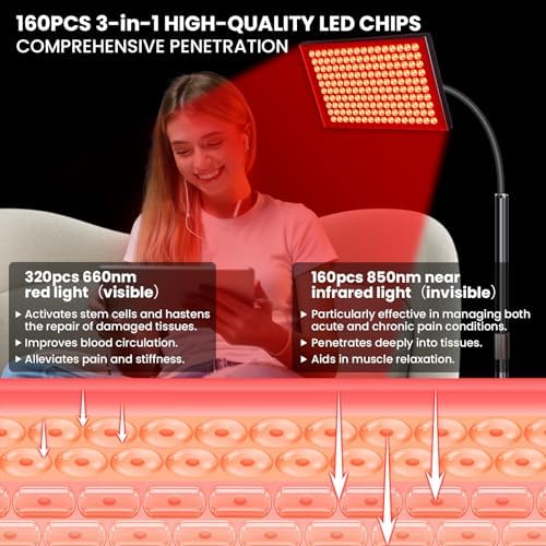 SAVlLER Red Light Therapy Panel, 160 LED Dual Wavelength Lamp with Stand - Image 3