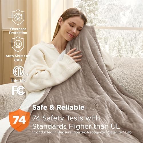Bedsure Heated Blanket Full Size, Soft Electric Blanket with Preheat, Taupe - Image 6