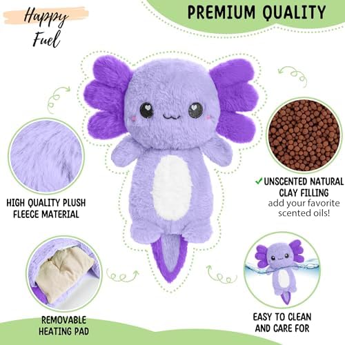 Purple Axolotl Microwavable 1.5 lbs Unscented Heating Pad for Women and Kids- Cute Soft Cozy Pillow Plush Heatable Warm Stuffed Animals - Kawaii Hot and Cold Plushie - Axolotl Gifts for Girls and Boys - Image 3
