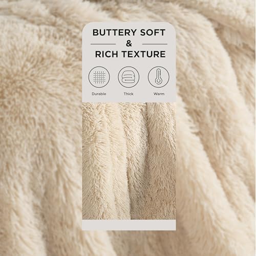 Bedsure Faux Fur Fluffy Sherpa Fleece Queen Bed Blanket Beige 60"x80" - Image 2
