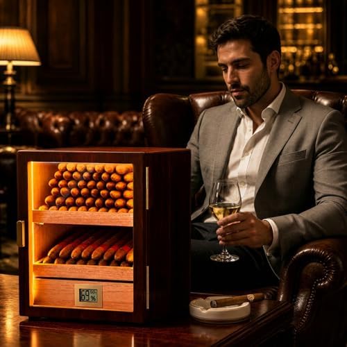 60-100 Count Cigar Humidor Cabinet with LED and Digital Hygrometer - Image 6