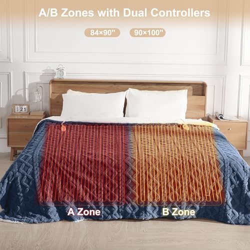Electric Blanket Queen Size Dual Control Heated Blanket for Bed, Navy Blue - Image 7