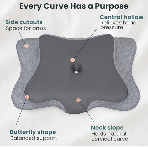 Ergonomic Cervical Neck Pillow for Sleeping – Cooling Memory Foam Cervical Pillow for Side Sleepers and Back Sleepers – Contour Neck Support (Dark Grey, Cooling) - Image 4