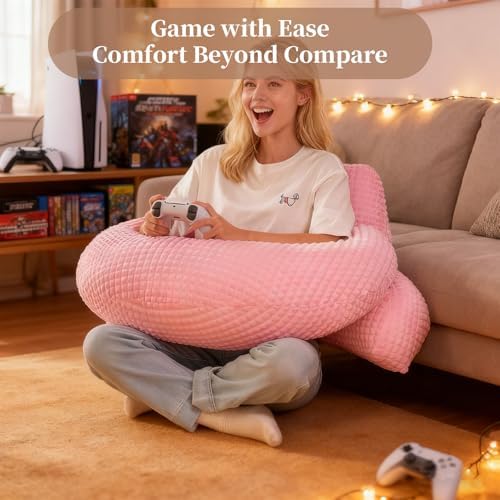 17" Reading Pillow for Bed,U Shaped Arm & Elbow Support,Pink Flannel - Image 2