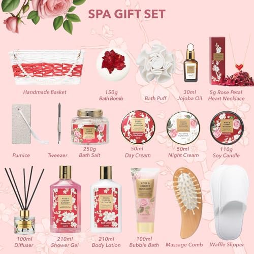 21Pcs Spa Gifts Skin Care Set - Luxurious Rose Spa Gift Baskets for Women - Image 3