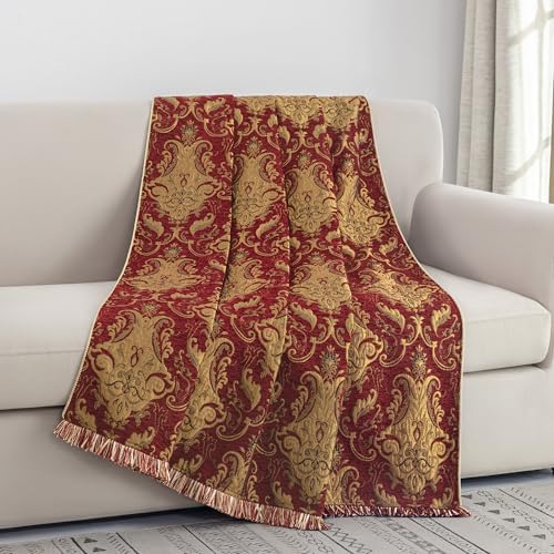 Loom and Mill Luxury Jacquard Damask Throw Blankets for Bed, Red, 52"x72" - Image 7